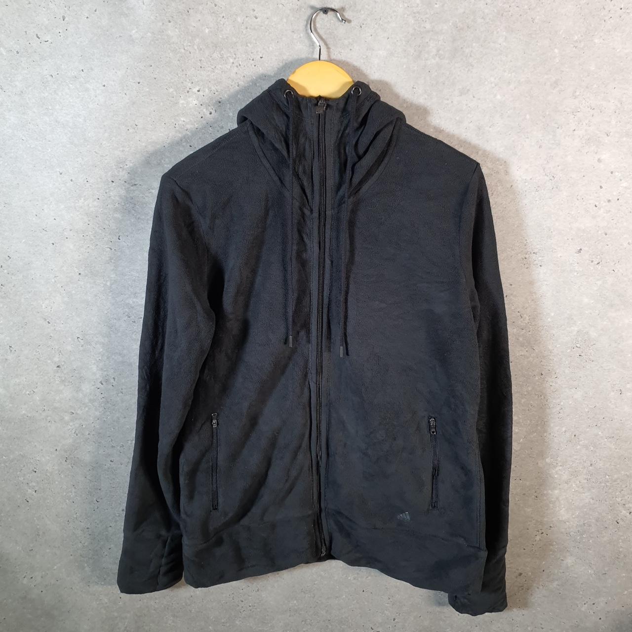 Vintage Adidas Climawarm Full Zip Fleece Hoodie Womens Large Black Spellout Logo Winter