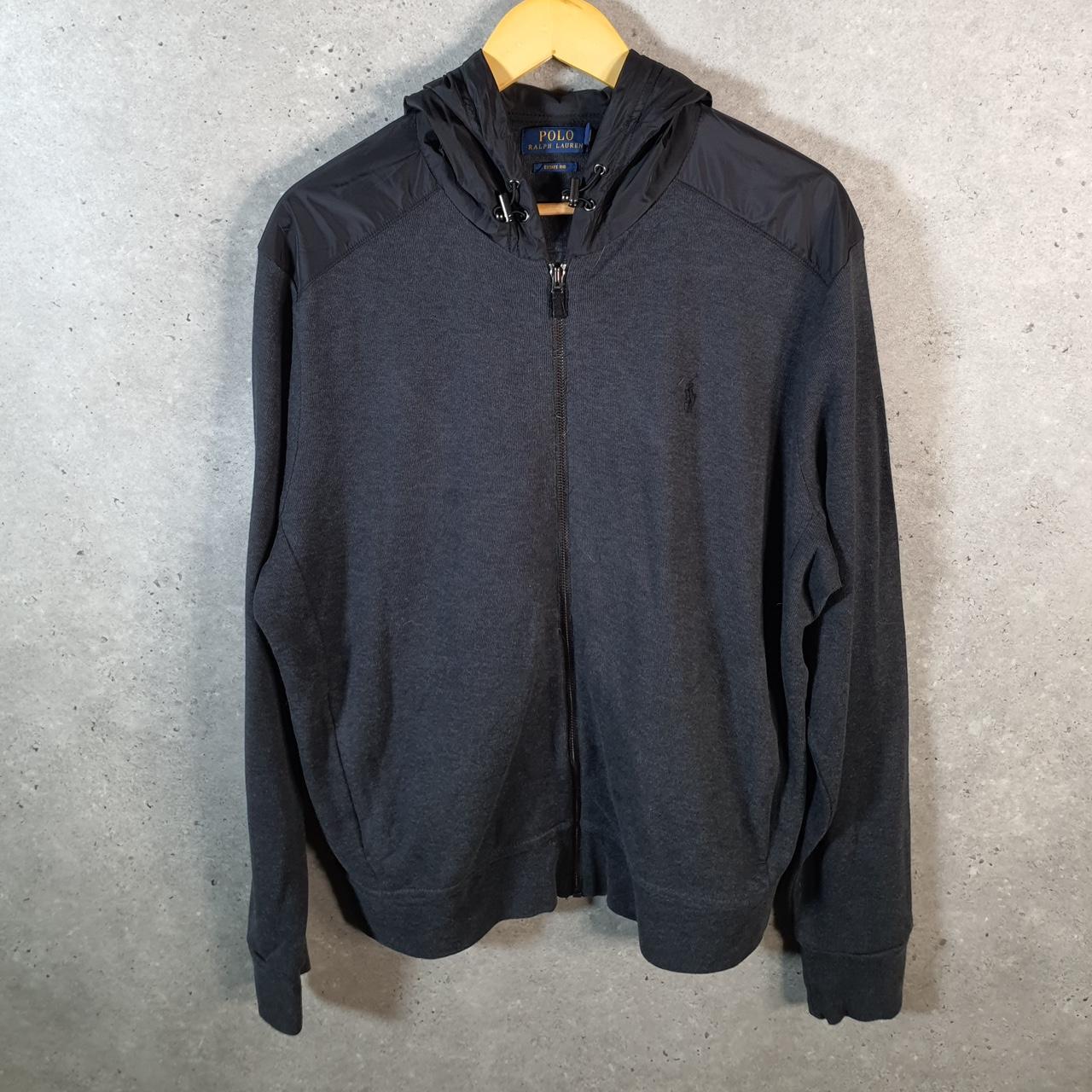 Vintage Ralph Lauren Polo Hoodie Men’s Large Grey Full Zip Estate Rib Pony C8853