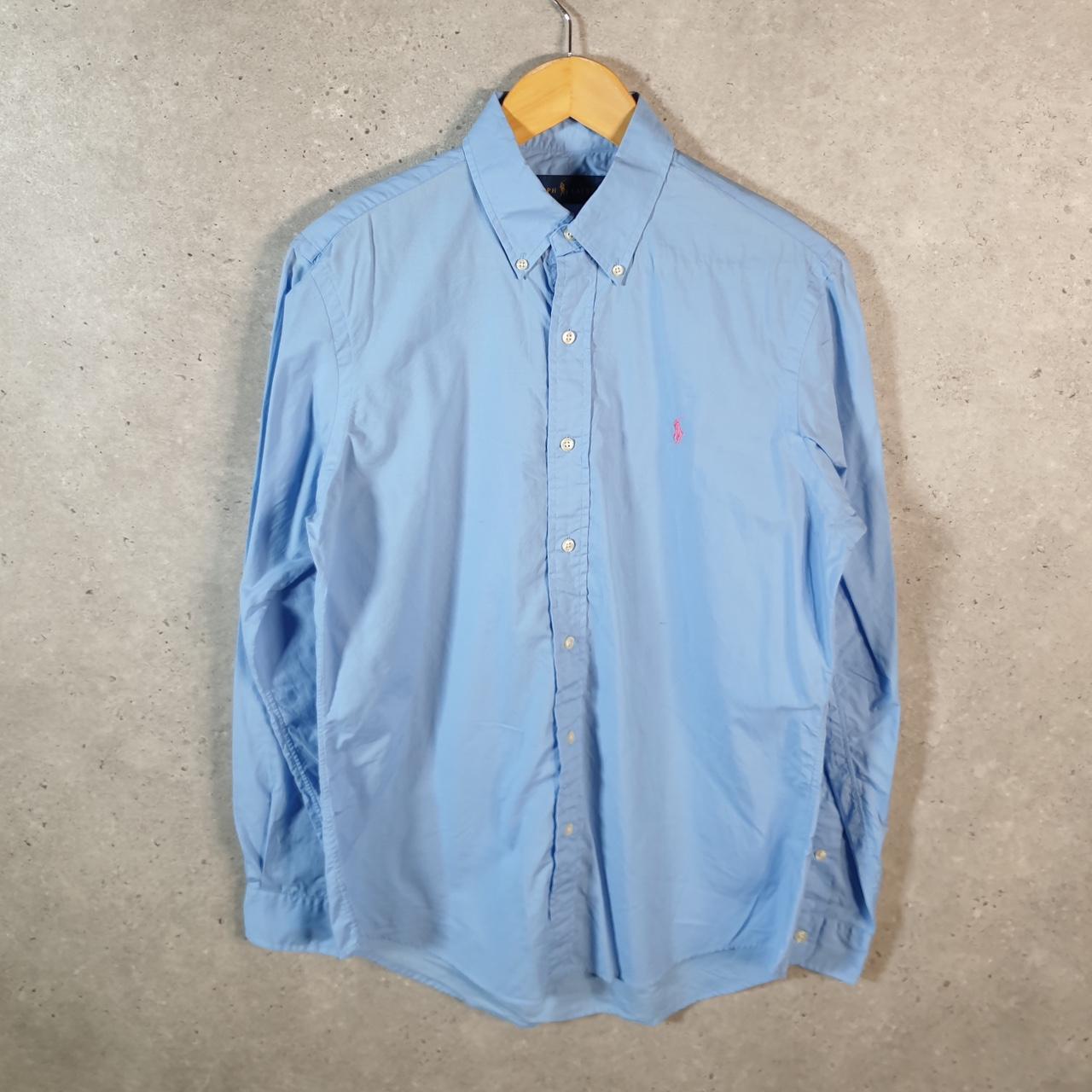 Vintage Ralph Lauren Button Down Shirt Men’s Small Blue Classic Fit Cotton Pony Big Fish Vintage