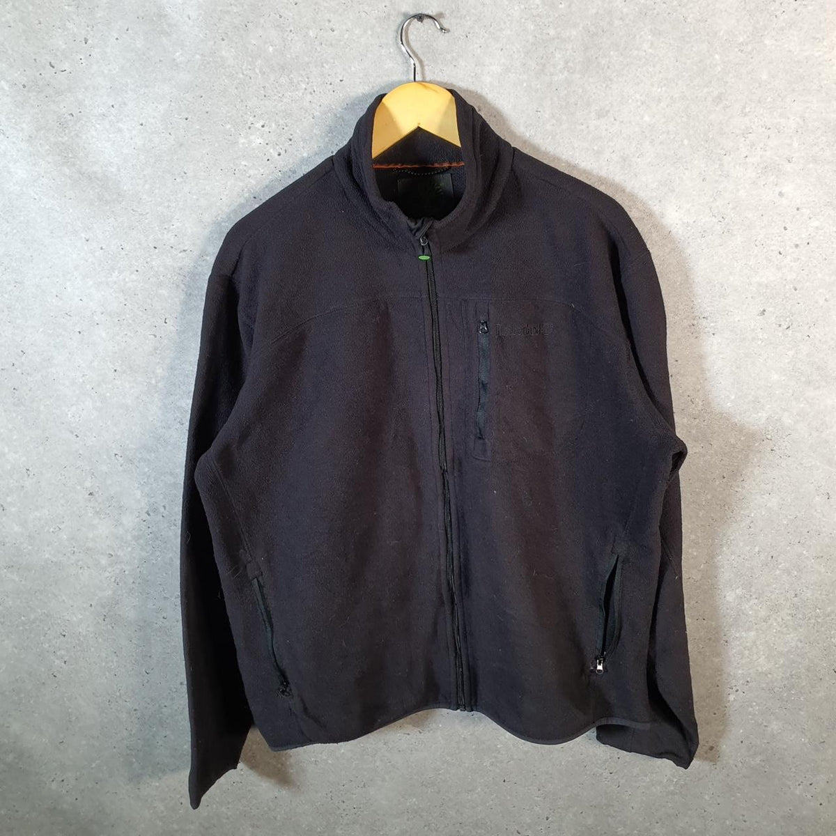 Vintage Timerland Teddy Fleece Sweatshirt Mens Large Full Zip Black Logo Winter