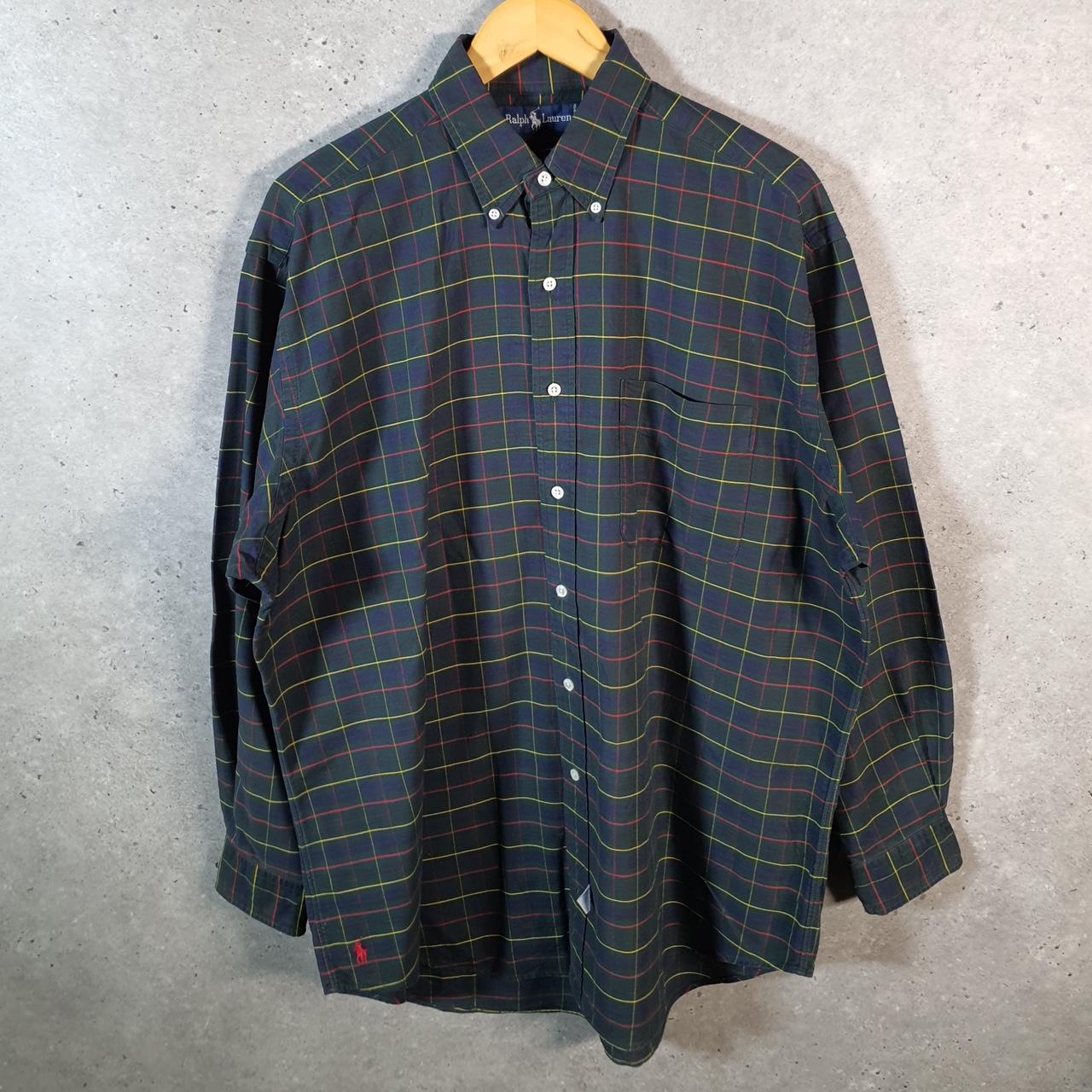 Vintage Ralph Lauren Button Down Shirt Men’s Small Green Checkered Big Oxford Pony Casual C8484
