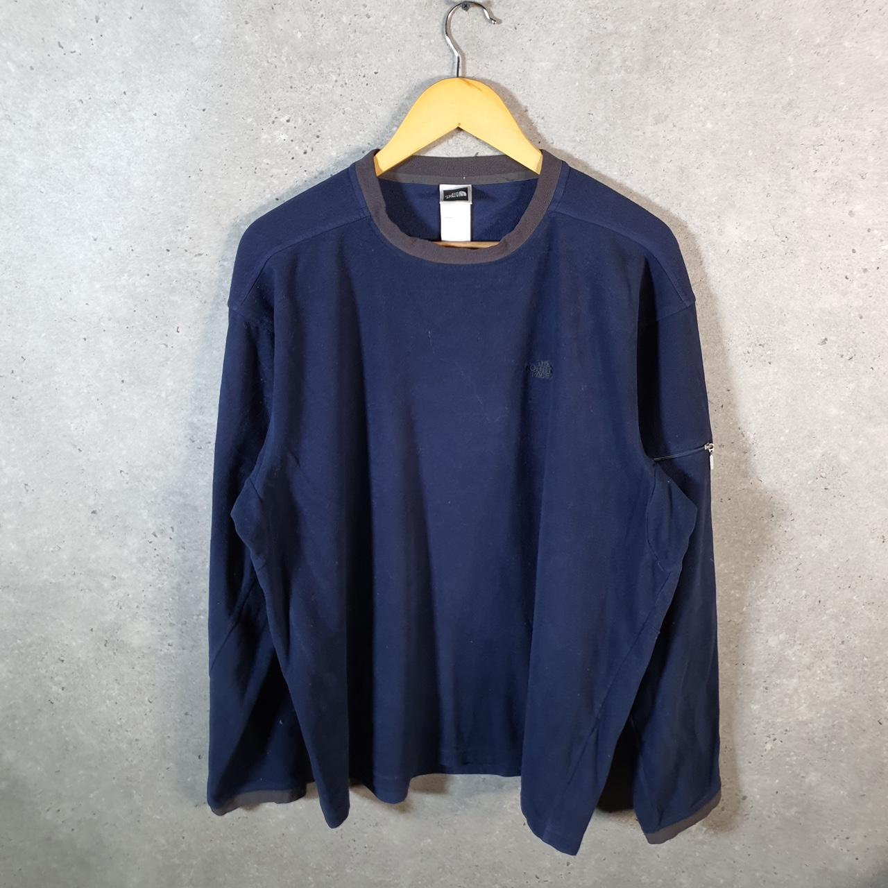 Vintage The North Face TNF Teddy Fleece Sweatshirt Mens XL Navy Blue Pullover Logo