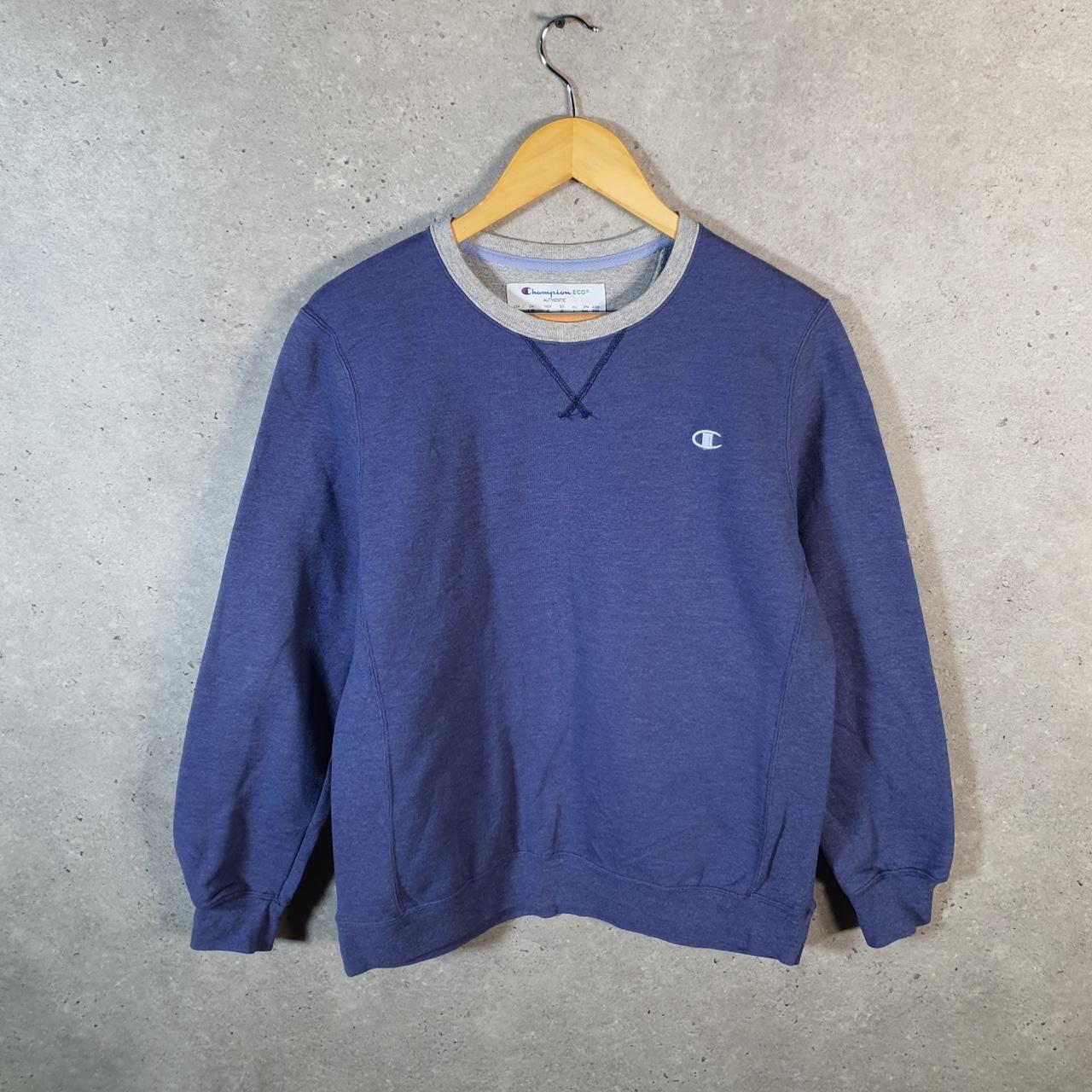 Vintage Champion Sweatshirt Womens Large Blue USA Pullover Spellout Logo