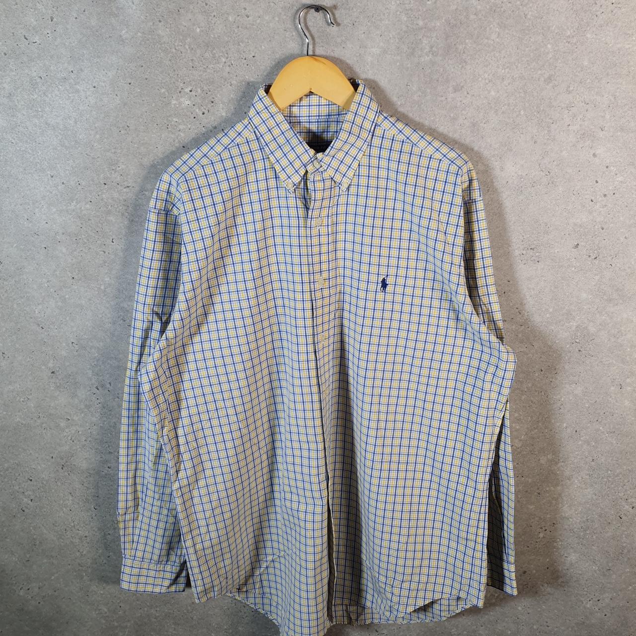 Vintage Ralph Lauren Button Down Shirt Men’s XL Yellow Classic Fit Checkered Cotton Pony