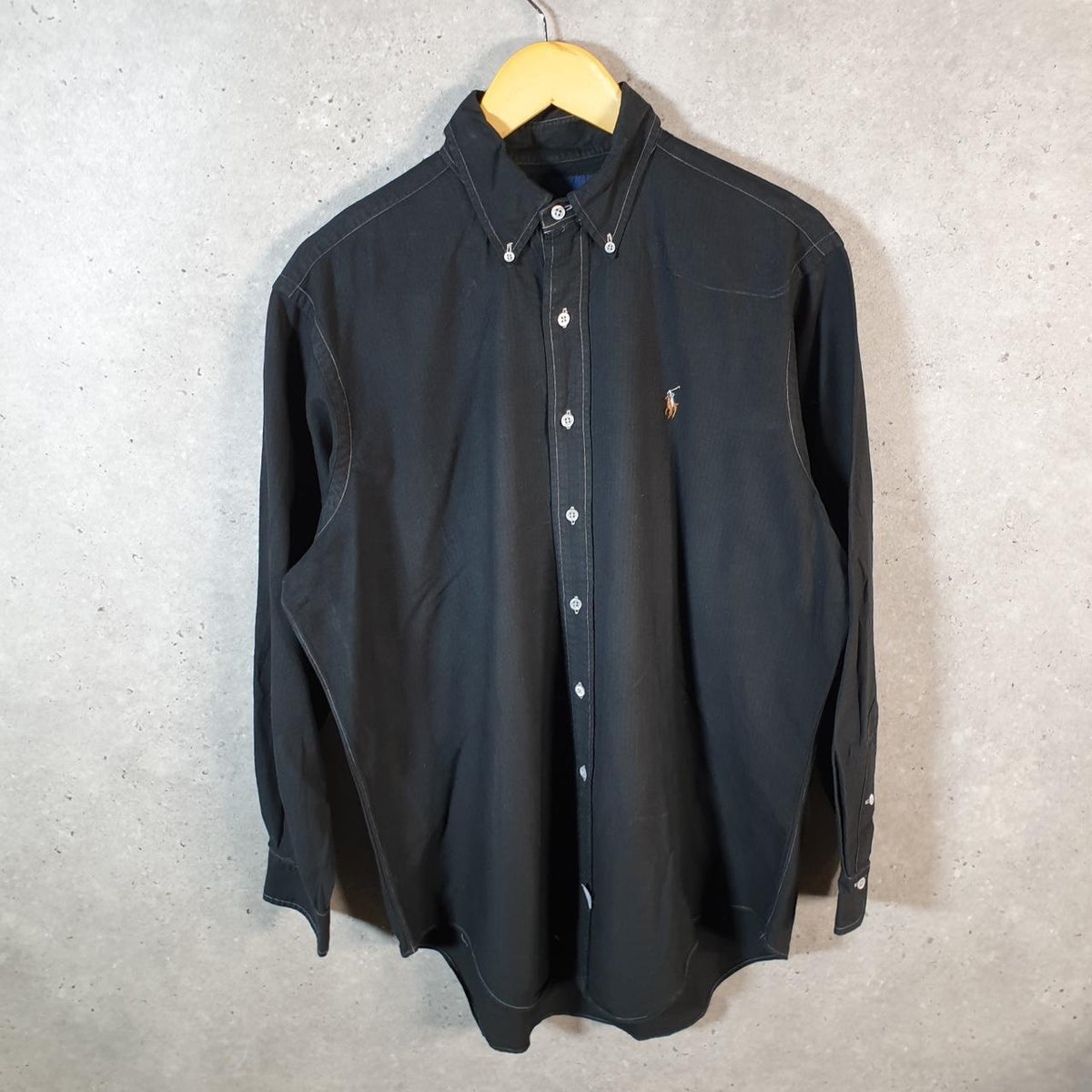 Vintage Ralph Lauren Button Down Shirt Men’s Large Black Custom Fit Cotton Pony