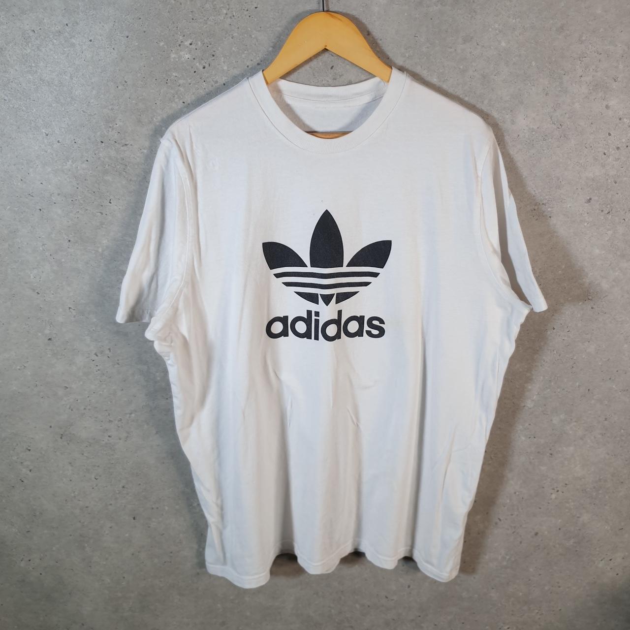 Vintage Adidas T Shirt Men’s XL White Three Stripes Logo Athletic
