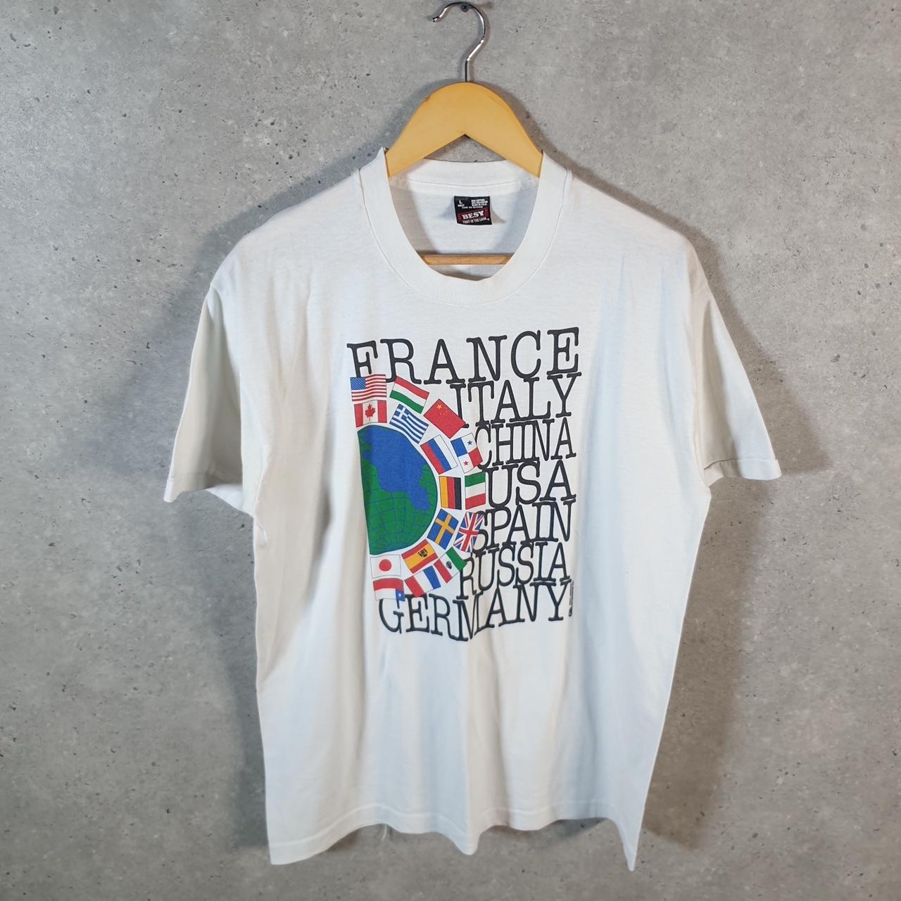 Vintage Fruit of the Loom Countries World 90s USA Single Stitch T Shirt Men’s Large White