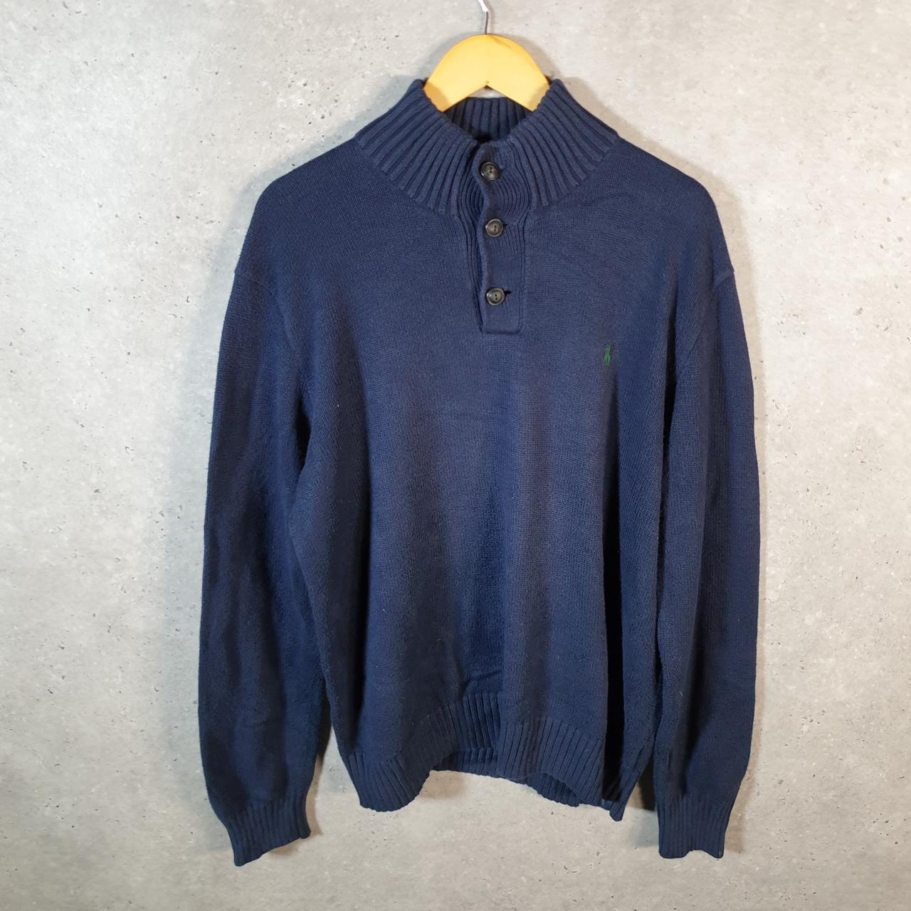 Vintage Ralph Lauren Polo 1/4 Button Sweatshirt Men’s Large Navy Blue Cotton Pullover Pony