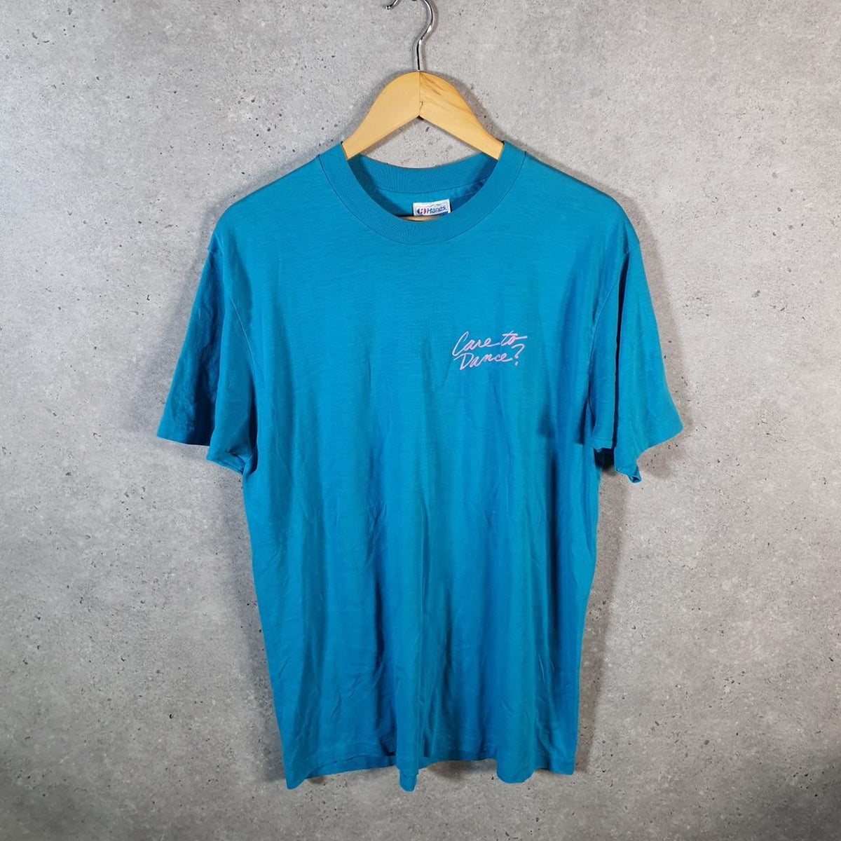 Vintage Hanes 50/50 Care to Dance USA 90s Single Stitch T Shirt Men’s XL Blue Big Fish Vintage