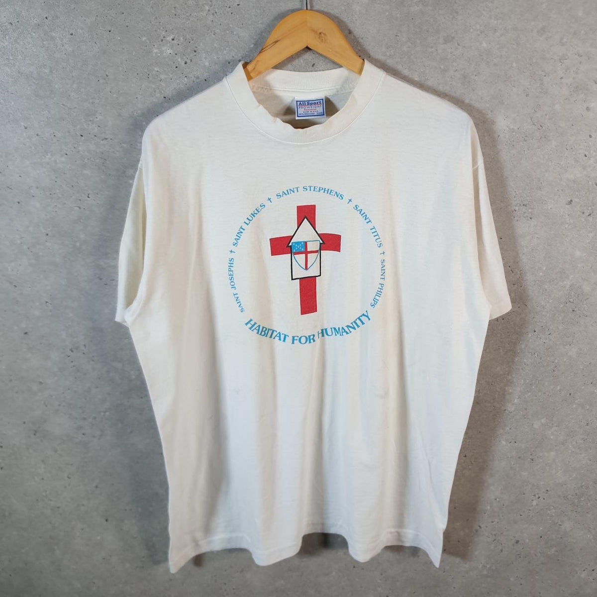 Vintage AllSport Saint Luke’s Recycling Together 90s USA Single Stitch T Shirt Men’s XL White C8055