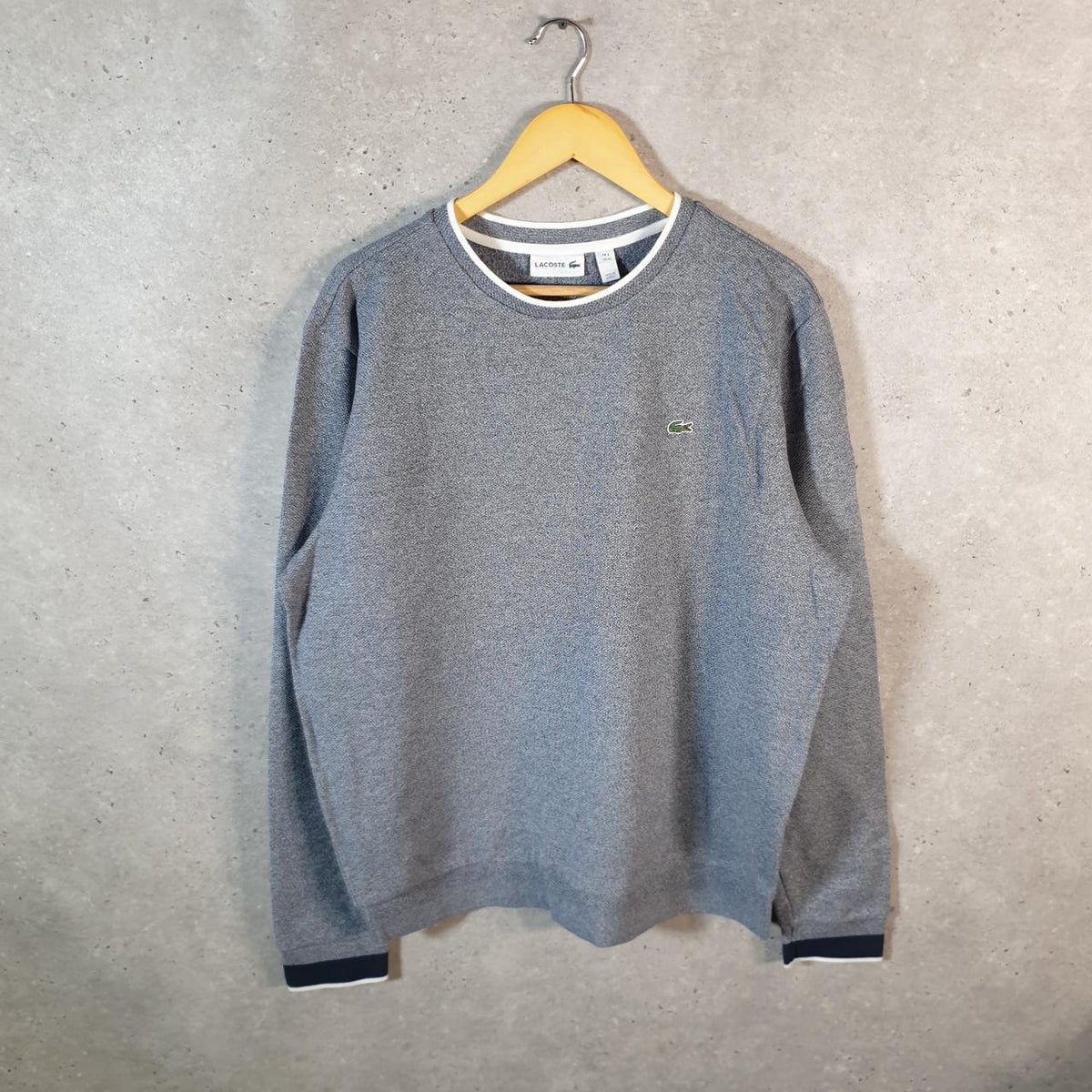 Vintage Lacoste Knit Sweater Mens XL Grey Y2K Jumper Logo