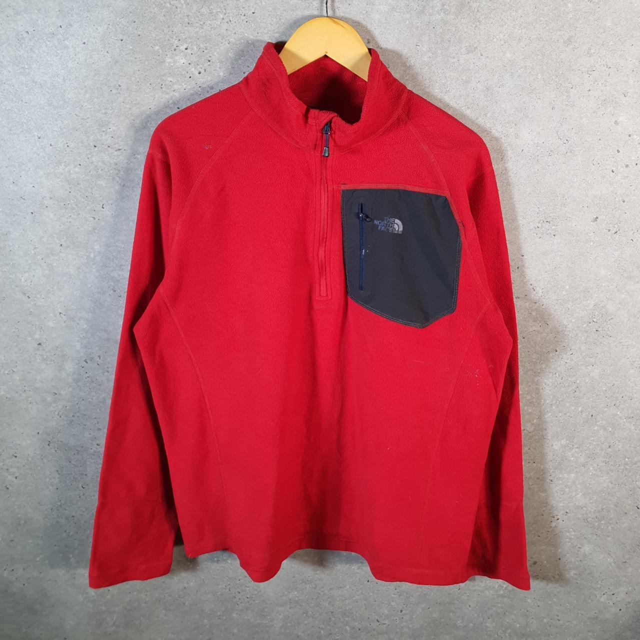 Vintage The North Face TNF Teddy Fleece Sweatshirt Mens Large 1/4 Zip Red Logo Winter