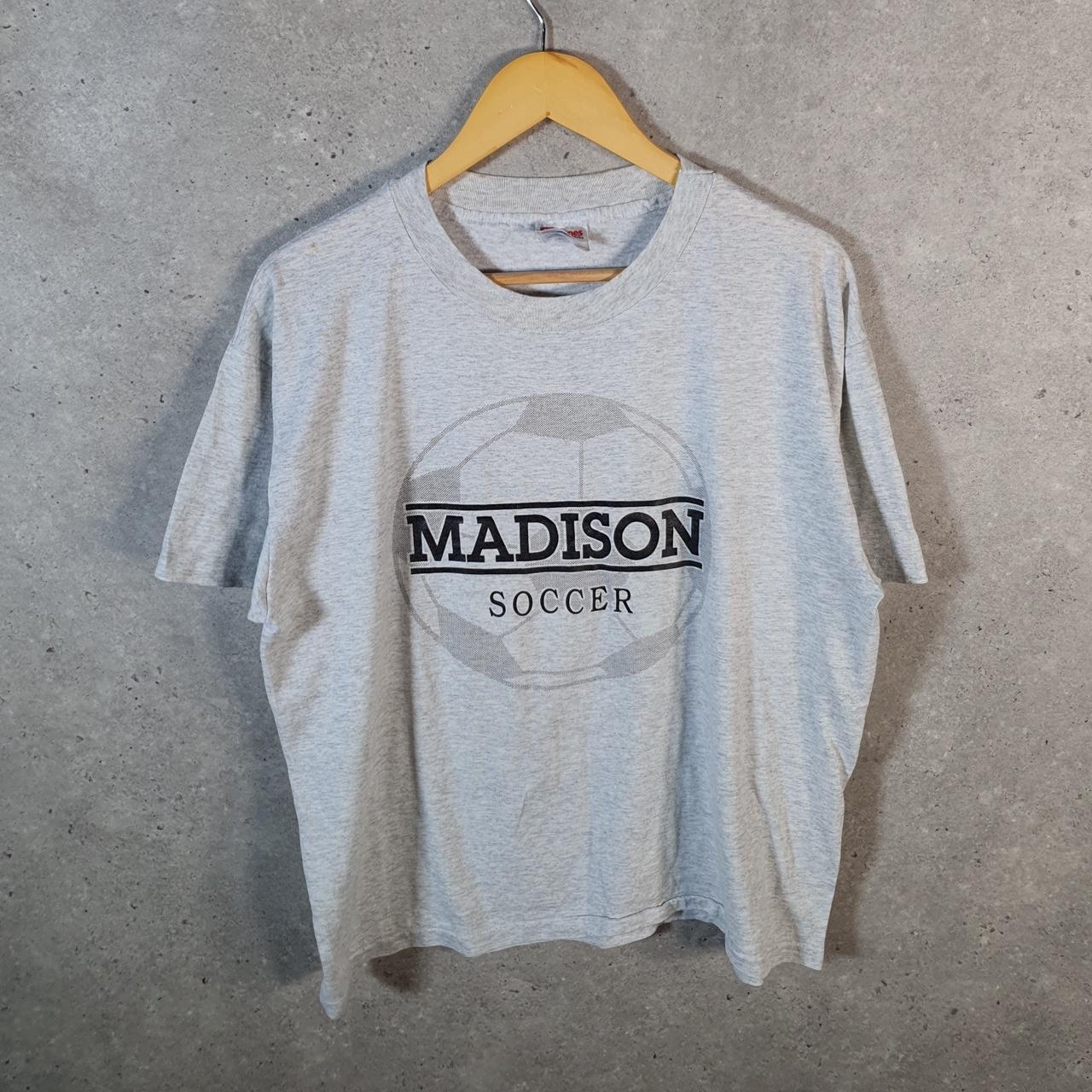 Vintage Hanes Madison Soccer 90s USA Single Stitch T Shirt Men’s Large Grey