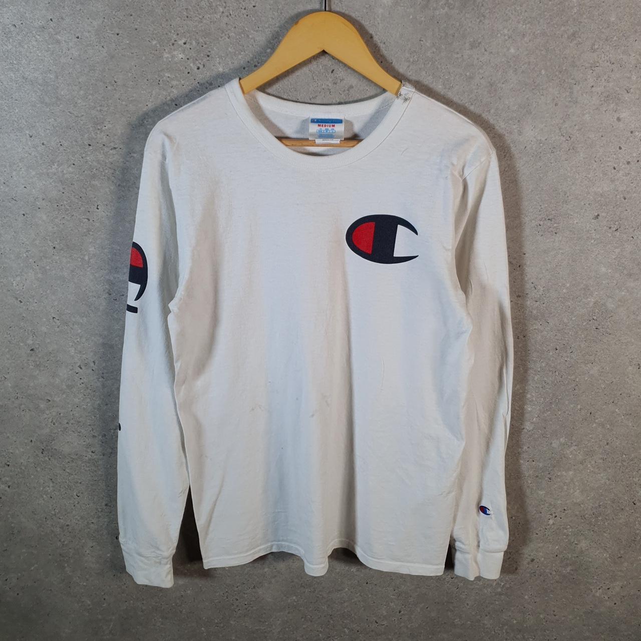 Vintage Champion Spellout T Shirt Men’s Medium White Casual USA Athletic