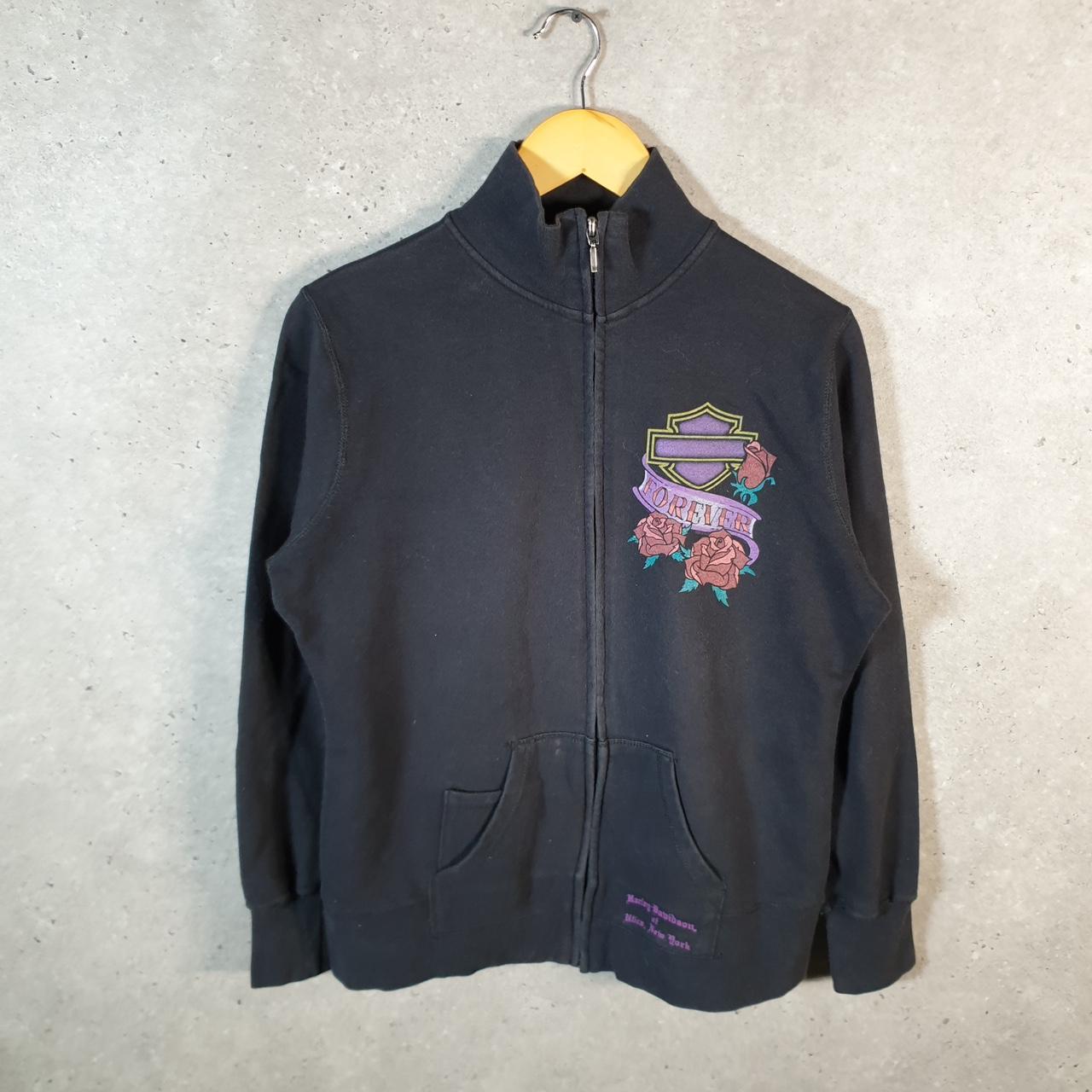 Vintage Harley Davidson New York Sweatshirt Flowers Womens Large Black