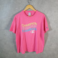 Vintage Champion Embroidered Logo T Shirt Men’s Medium Pink Athletic