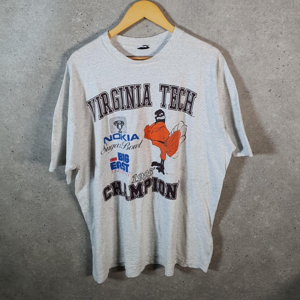 Vintage Virginia Tech 1995 Big East USA Single Stitch T Shirt Men’s Medium Grey C9523