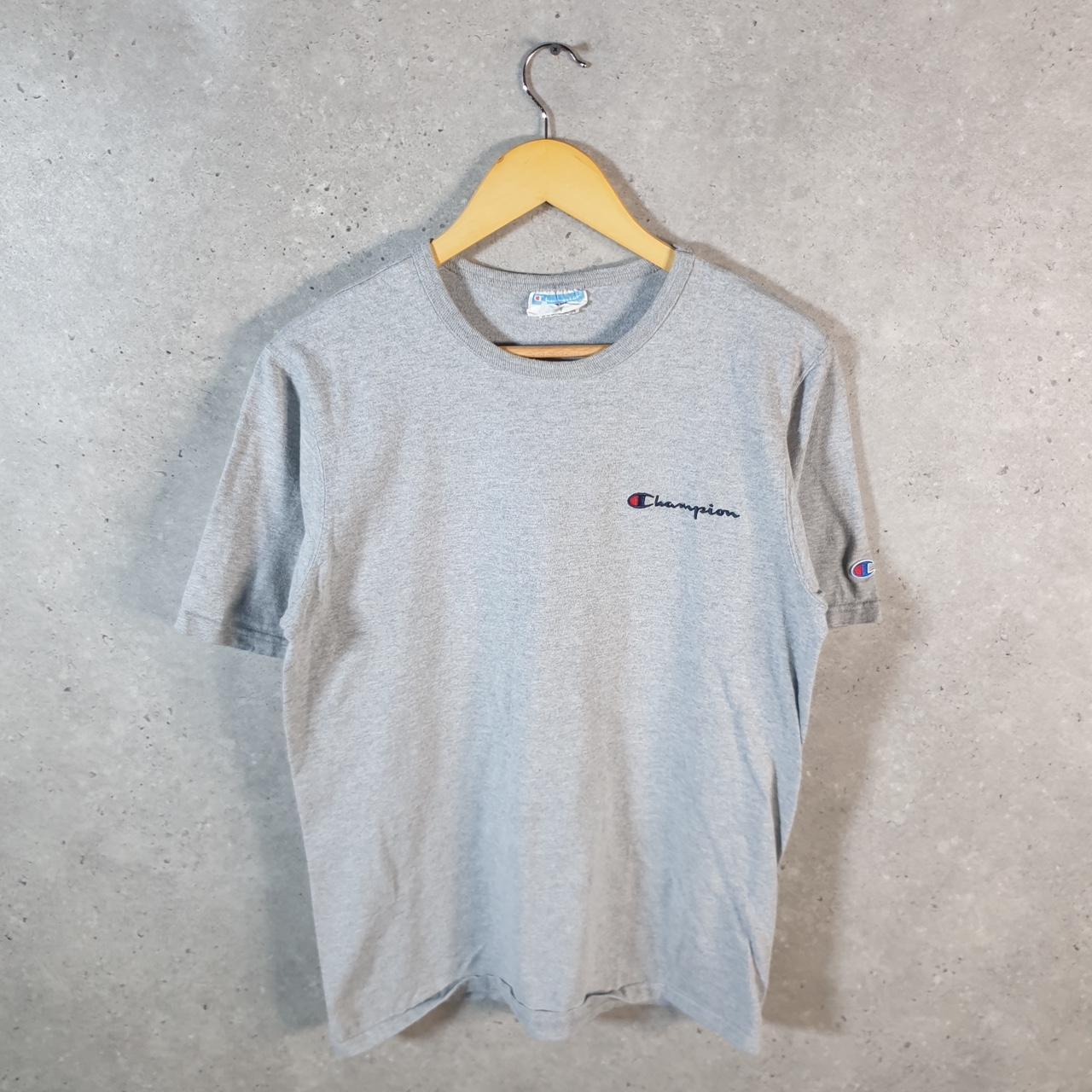 Vintage Champion 90s Spellout T Shirt Men’s Medium Grey USA Athletic