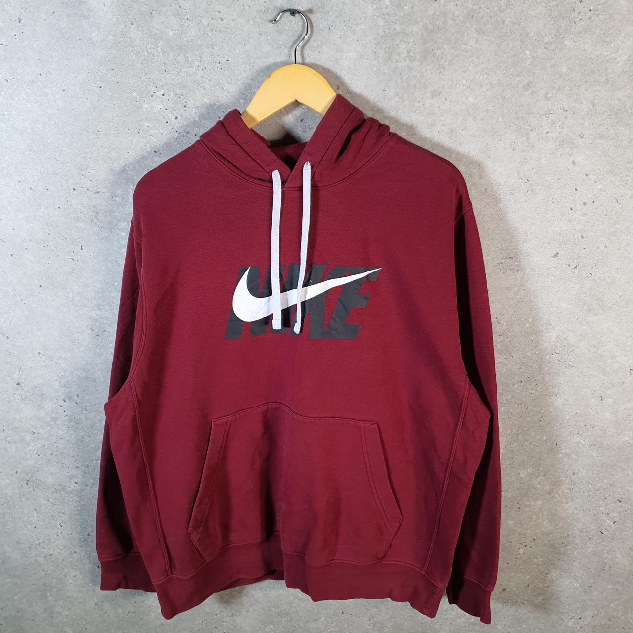 Vintage Nike Club Spellout Hoodie Men’s Large Red Swoosh Y2K Pullover