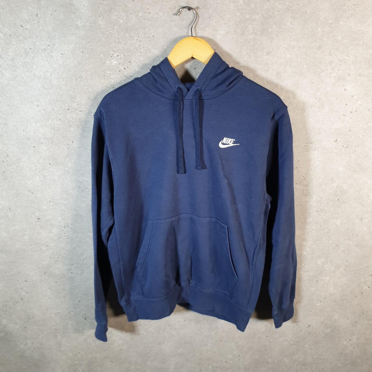 Vintage Nike Club Embroidered Hoodie Men’s Small Navy Blue Swoosh Y2K Pullover