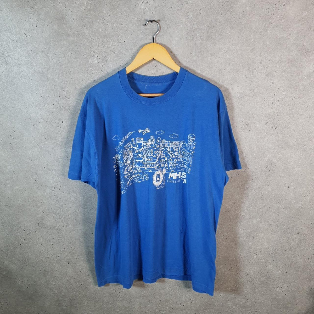 Vintage MHS Class of 1971 Graphic USA 90s Single Stitch T Shirt Men’s Large Blue C9366