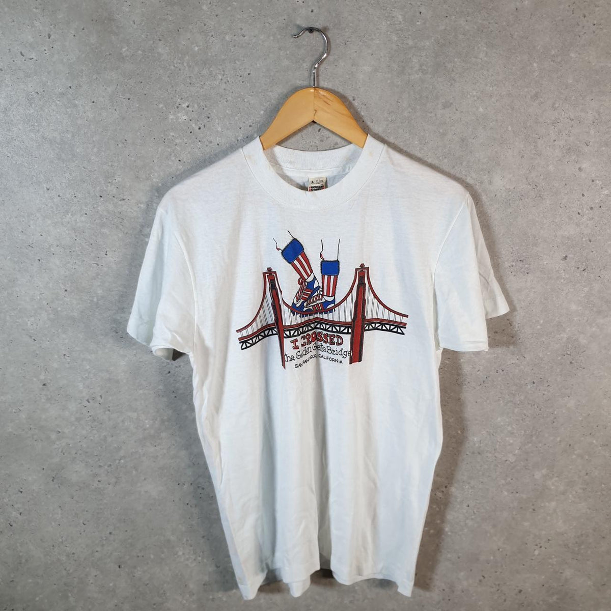 Vintage Screen Stars Best Golden Gate Bridge San Francisco USA Single Stitch T Shirt Men’s Large White Big Fish Vintage