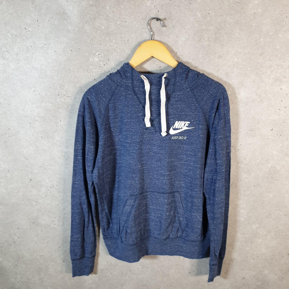 Vintage Nike Just Do It Spellout Hoodie Womens Large Blue Swoosh Y2K Pullover