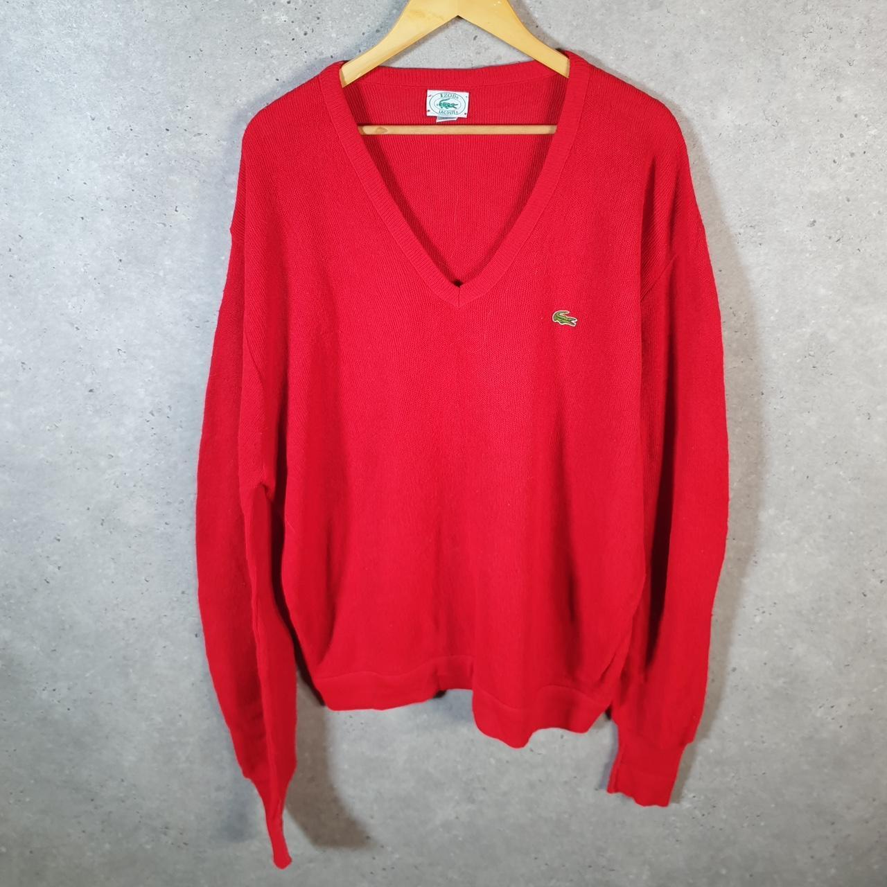 Vintage Izod 90s Lacoste Knit Sweatshirt Men’s XL Red Pullover Logo Y2K Jumper Logo