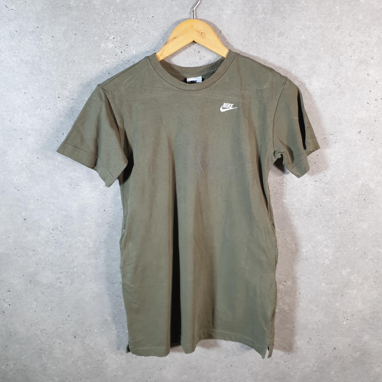 Vintage Nike Club Swoosh T Shirt Womens Medium Khaki Green Printed Logo Athletic C7918