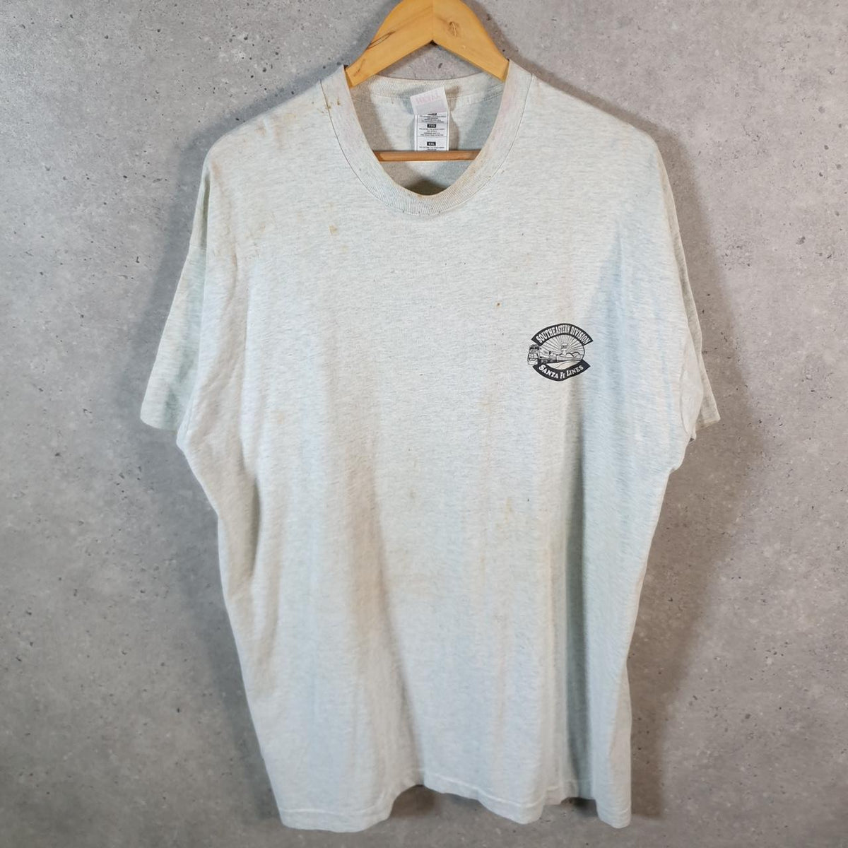 Vintage Fruit of the Loom Santa Fe Lines 1996 USA Single Stitch T Shirt Men’s 2XL Grey C8018