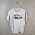 Vintage Nike Just Buckets Spellout T Shirt Men’s Large White Logo Swoosh Athletic
