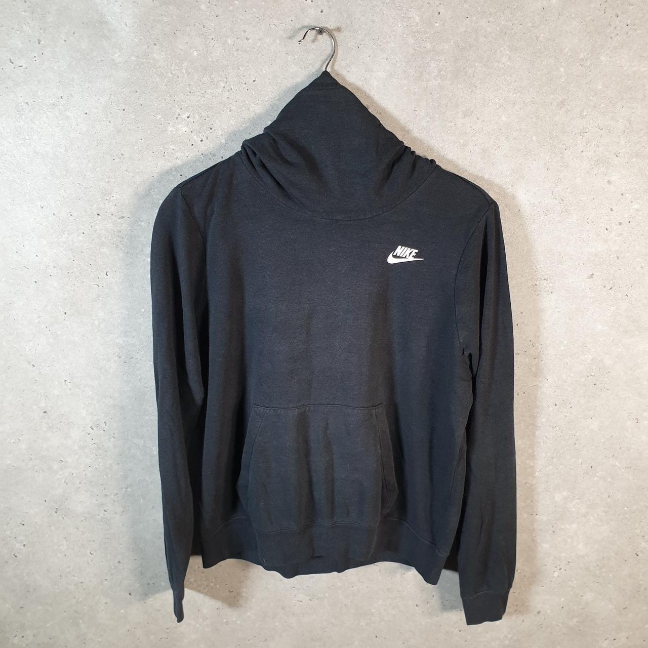 Vintage Nike Club Hoodie Womens Medium Black Swoosh Y2K Pullover Sweatshirt Logo