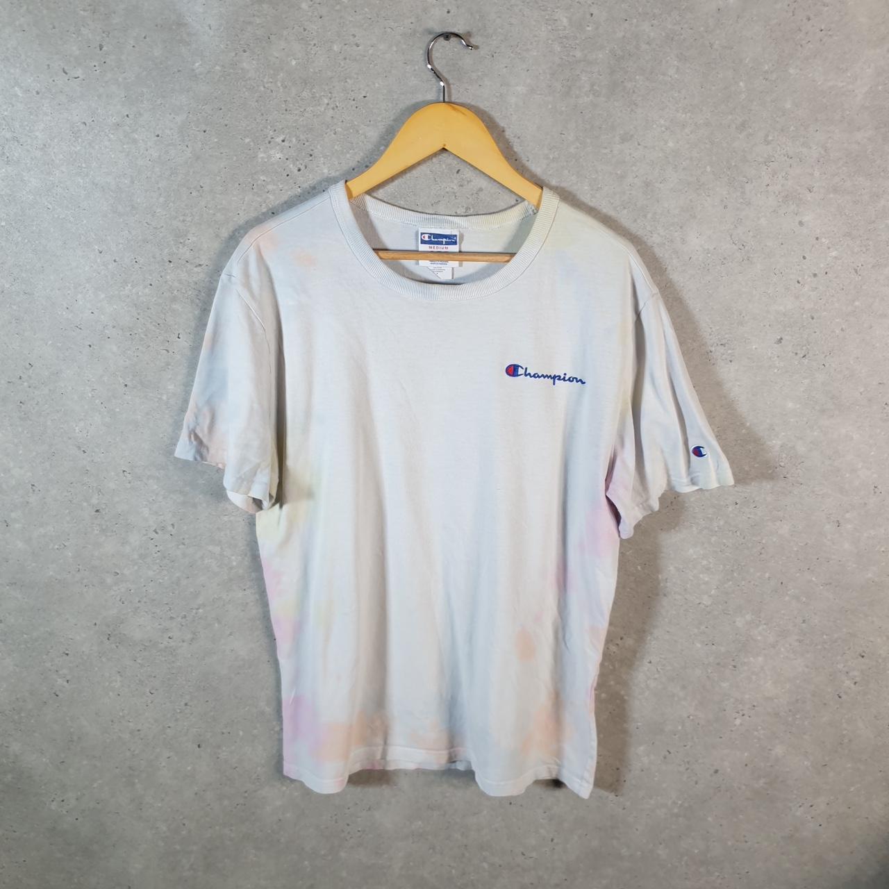 Vintage Champion Spellout Embroidered T Shirt Men’s Medium White Casual Blank Athletic