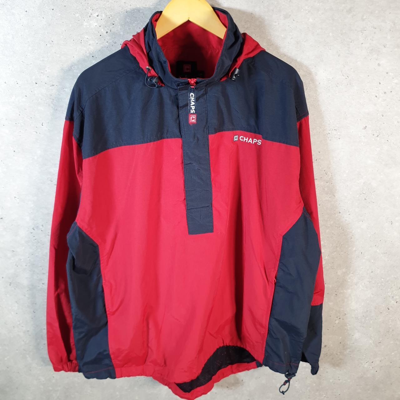 Vintage Chaps Ralph Lauren Windbreaker Track Jacket Mens Large Red Logo 1/4 Zip Hooded