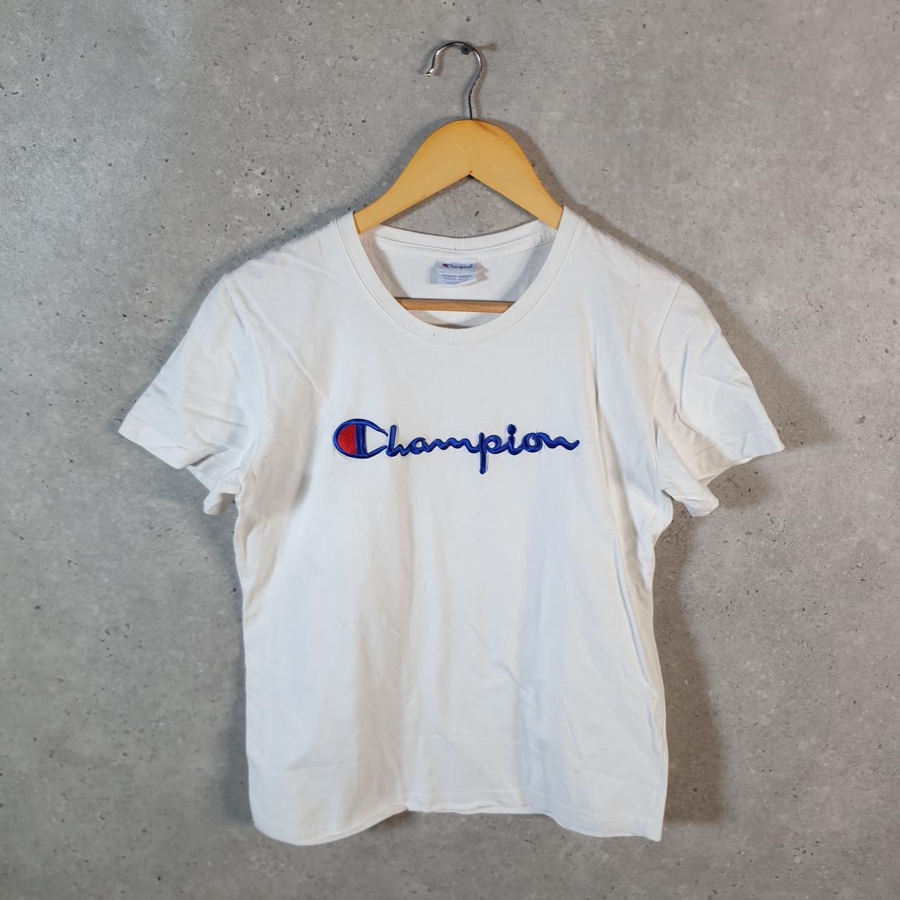 Vintage Champion T Shirt Womens Medium White Spellout Logo