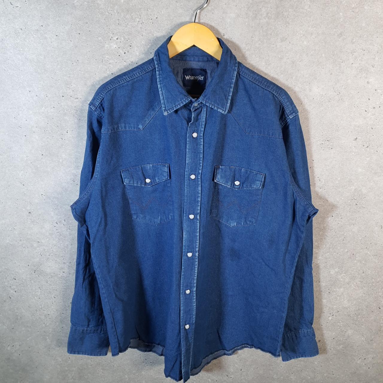 Vintage Wrangler Denim Jean Trucker Shirt Mens XL Blue Button