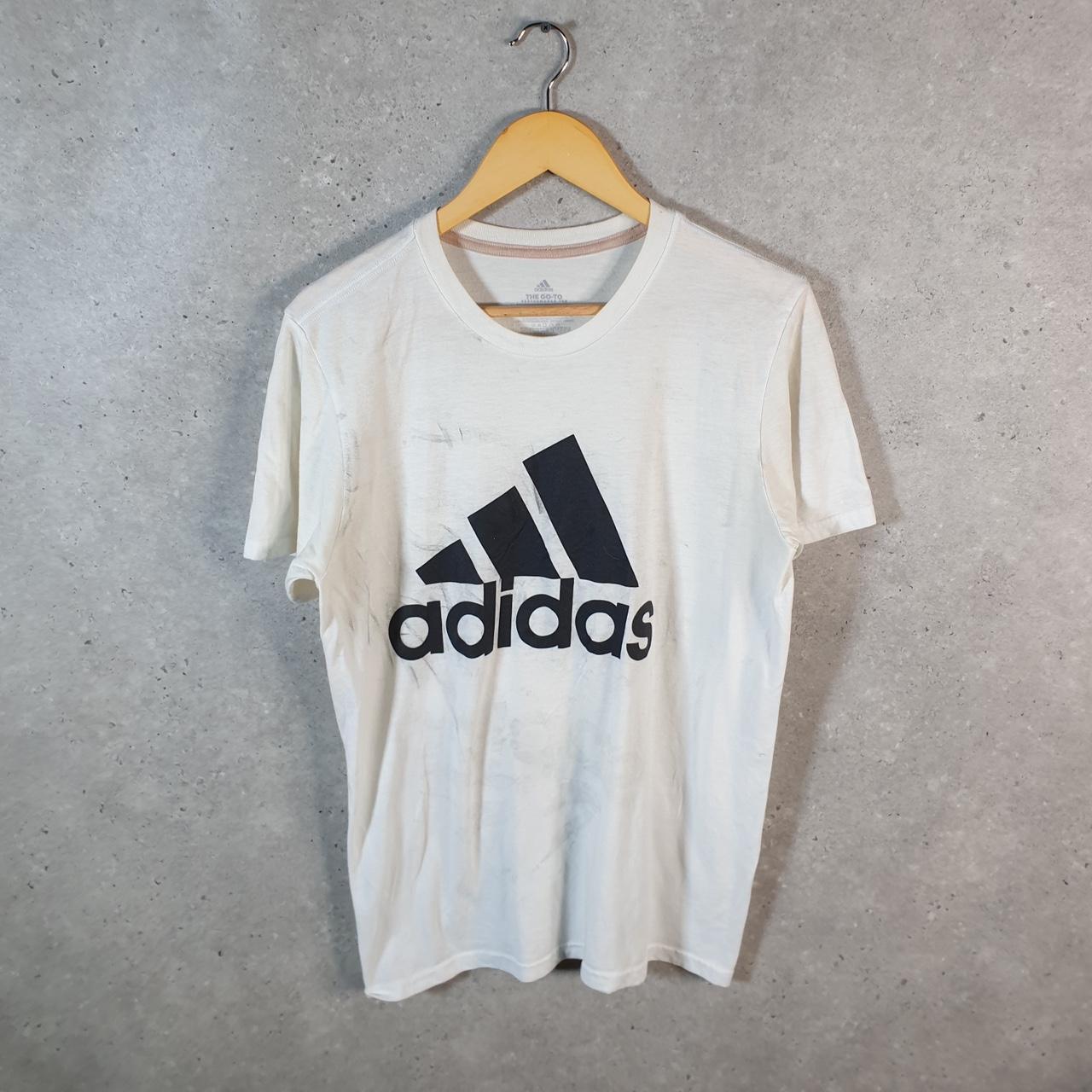 Vintage Adidas Go To Performance T Shirt Shirt Men’s Medium White Three Stripes Logo Athletic C9869