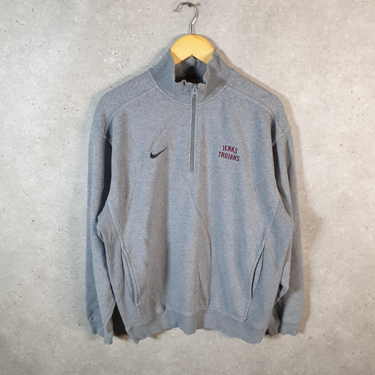 Vintage Nike 1/4 Zip Embroidered Sweatshirt Men’s Small Grey Swoosh Y2K Pullover