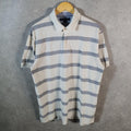 Vintage Tommy Hilfiger Polo Shirt Men’s Large White Striped Custom Fit Embroidered Logo