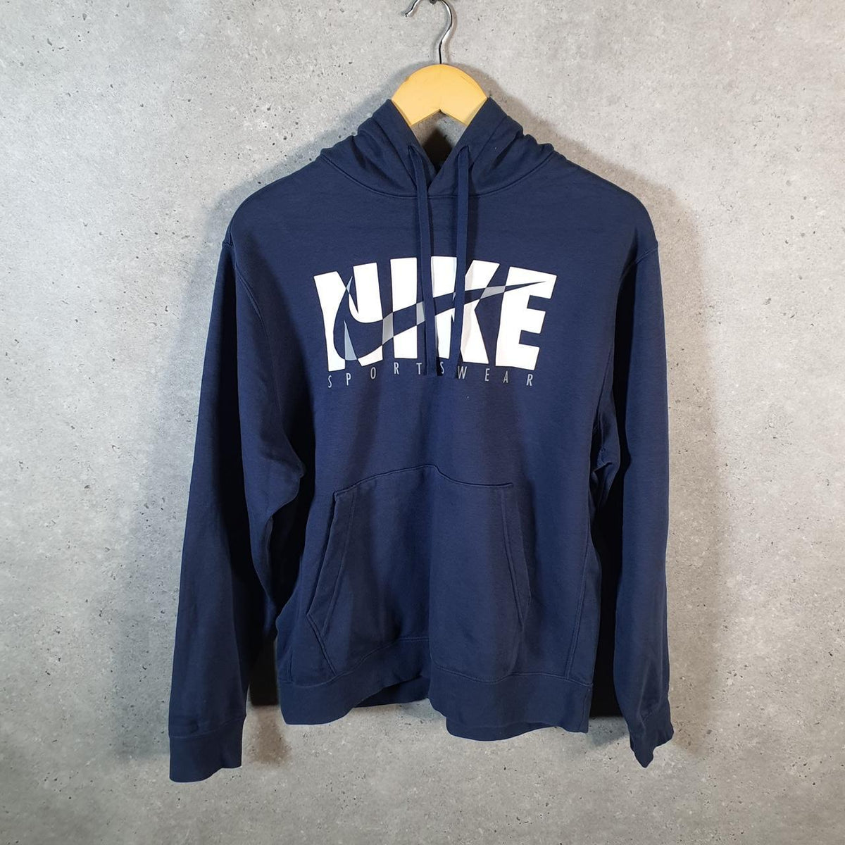 Vintage Nike Club Hoodie Men’s Medium Blue Swoosh Y2K Pullover Sweatshirt Logo