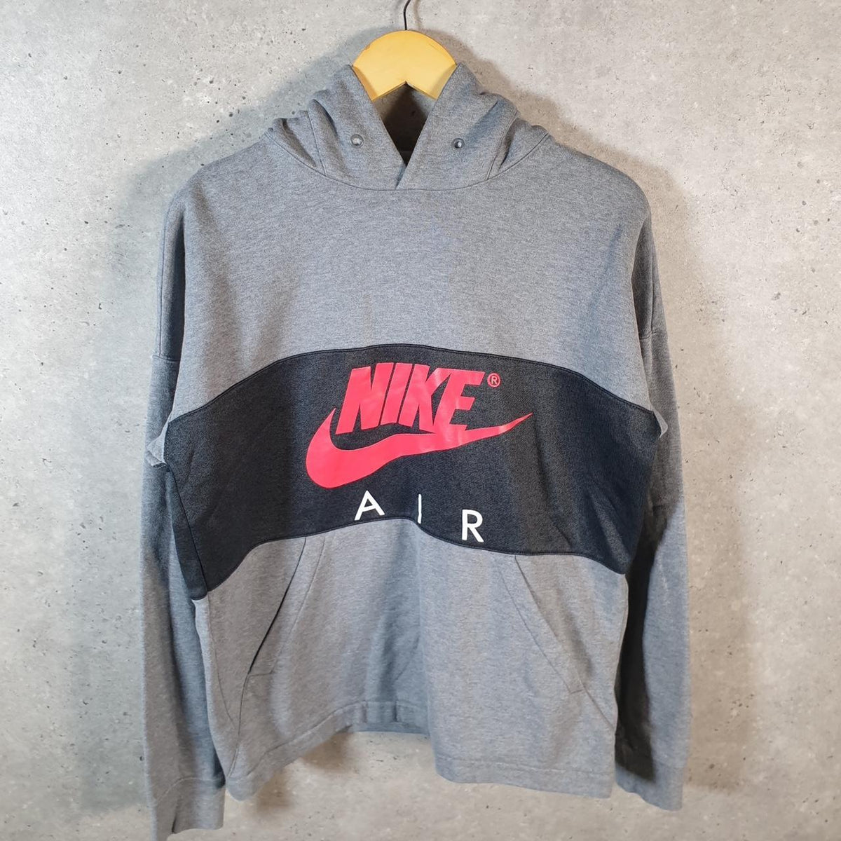 Vintage Nike Air Hoodie Men’s Medium Grey Spellout Swoosh Y2K Pullover