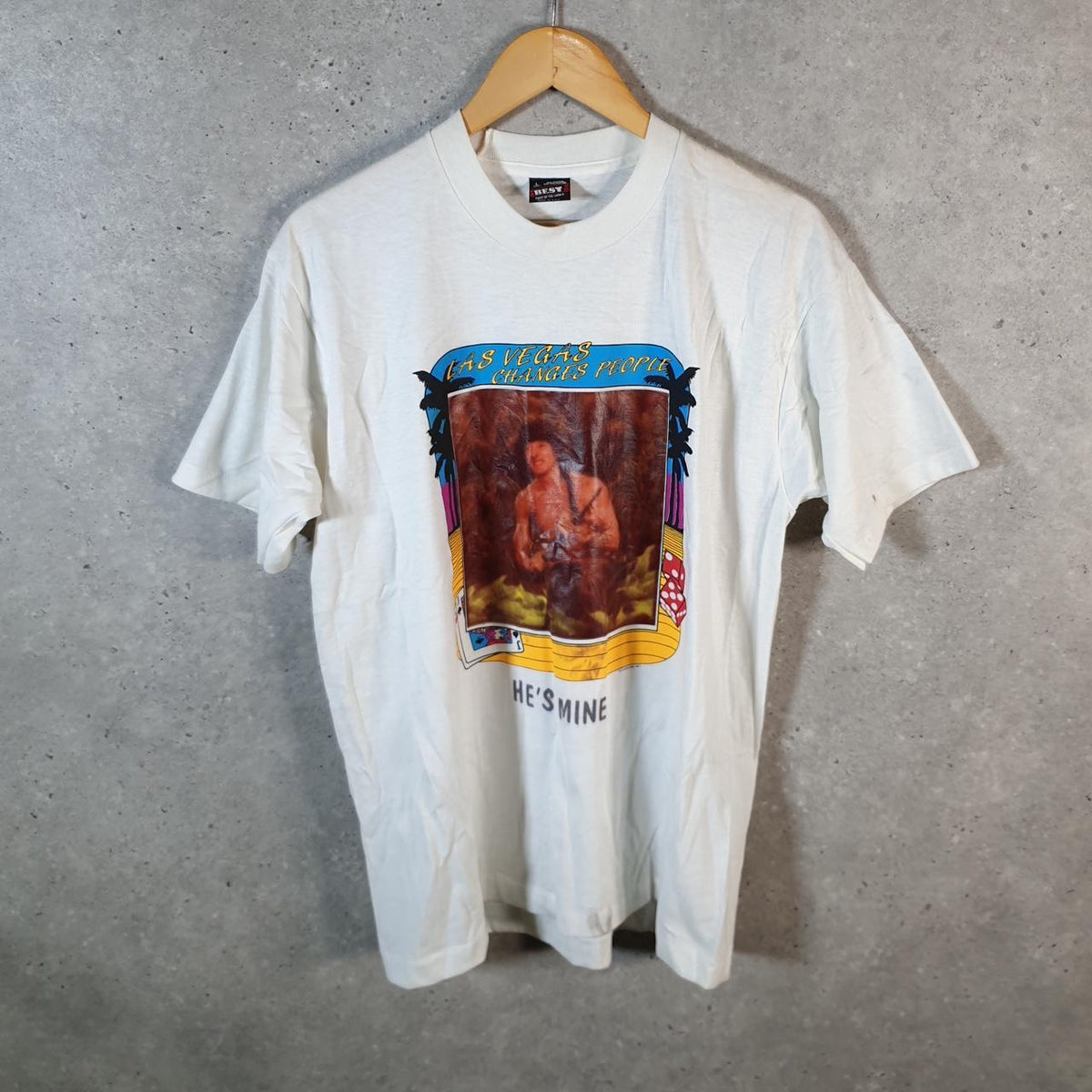 Vintage Best Fruit of the Loom Las Vegas USA Single Stitch T Shirt Men’s Large White Big Fish Vintage