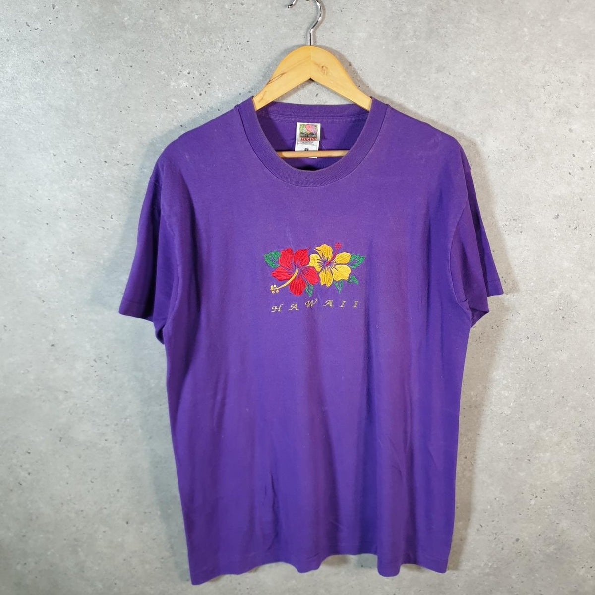 Vintage Fruit of the Loom Hawaii Graphic 90s Single Stitch T Shirt Men’s Large Purple C7907