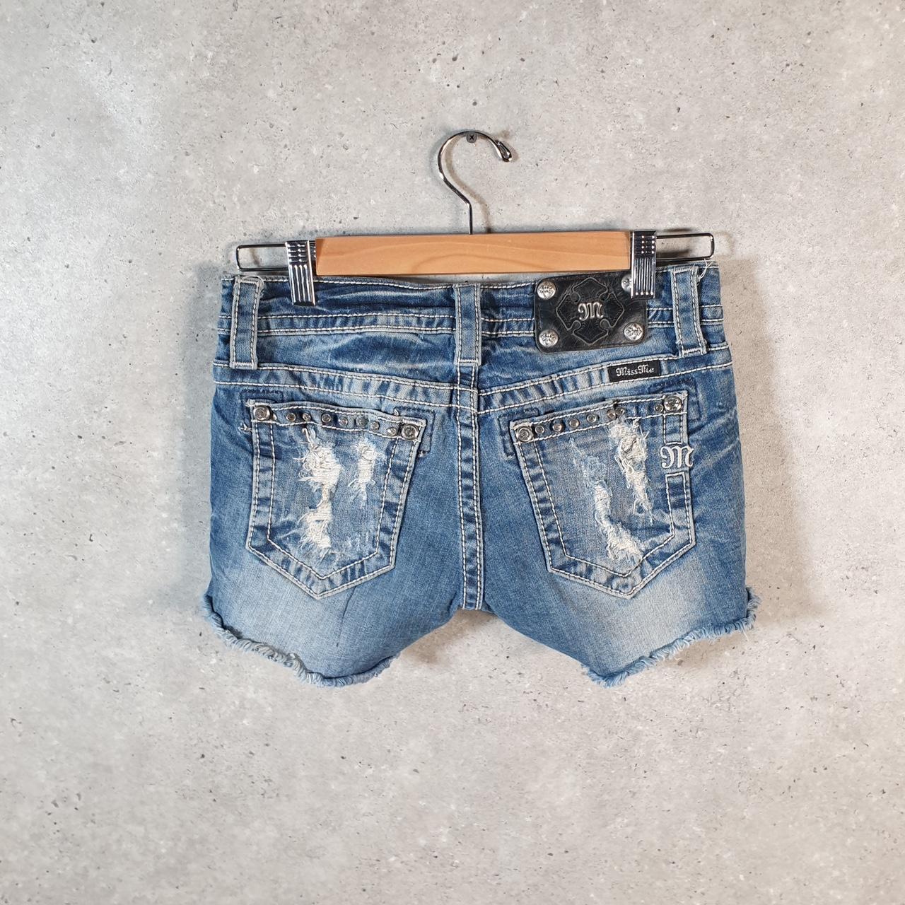 Vintage Miss Me Baggy Y2K Hip Hop Jeans Shorts Jorts Womens W27 Blue Denim Low Rise
