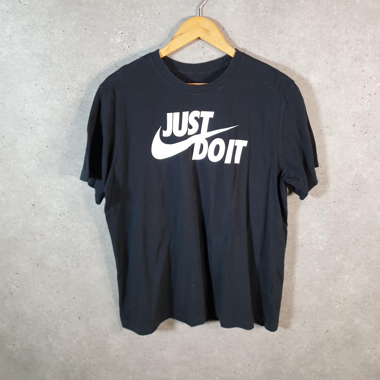 Vintage Nike Just Do It T Shirt Men’s Large Black Printed Single Swoosh Logo Athletic C8242