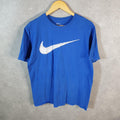 Vintage Nike Club Spellout T Shirt Men’s Large Blue Logo Swoosh Athletic