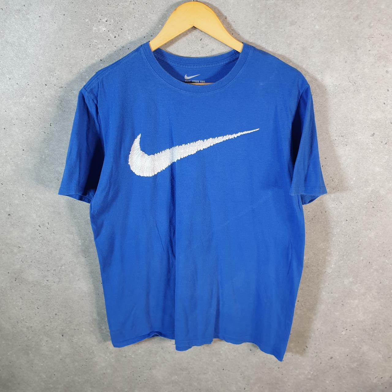 Vintage Nike Club Spellout T Shirt Men’s Large Blue Logo Swoosh Athletic