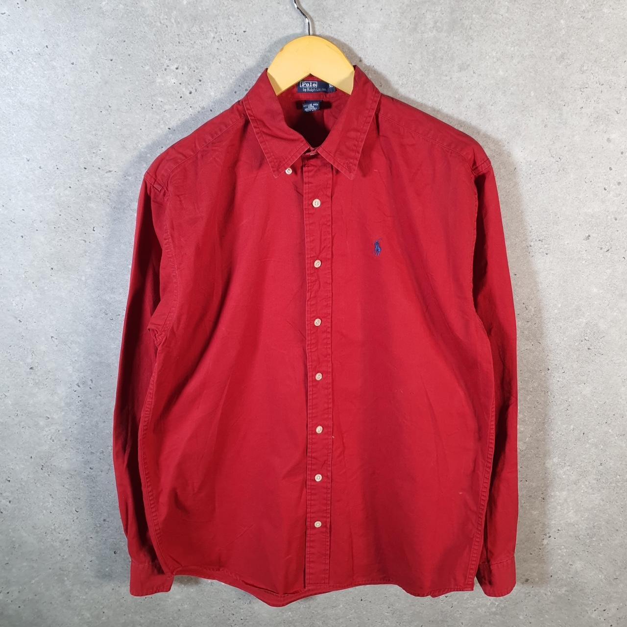 Vintage Ralph Lauren Button Down Shirt Men’s XL Red Slim Fit Pony Cotton