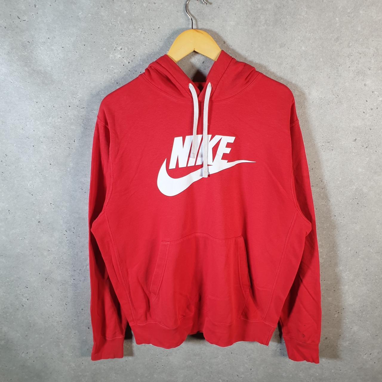 Vintage Nike Club Spellout Hoodie Men’s Medium Red Swoosh Y2K Pullover