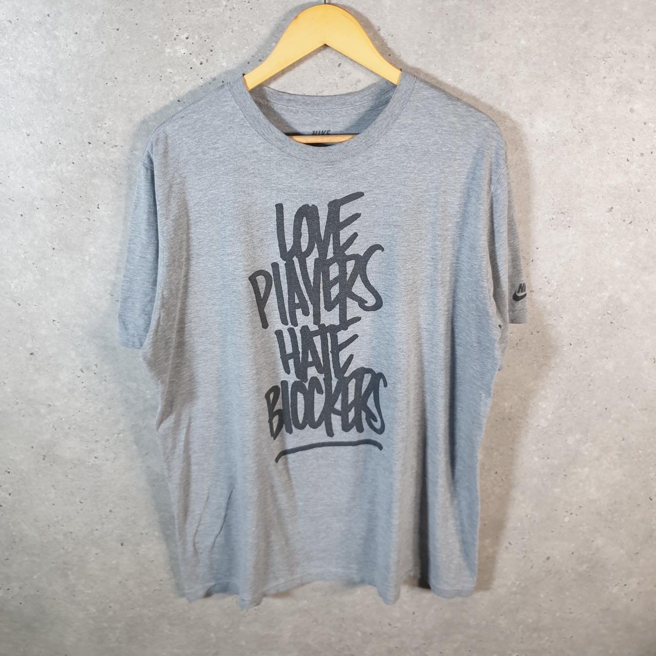 Vintage Nike Love Players Hate Blockers T Shirt Men’s XL Grey Logo Swoosh Athletic
